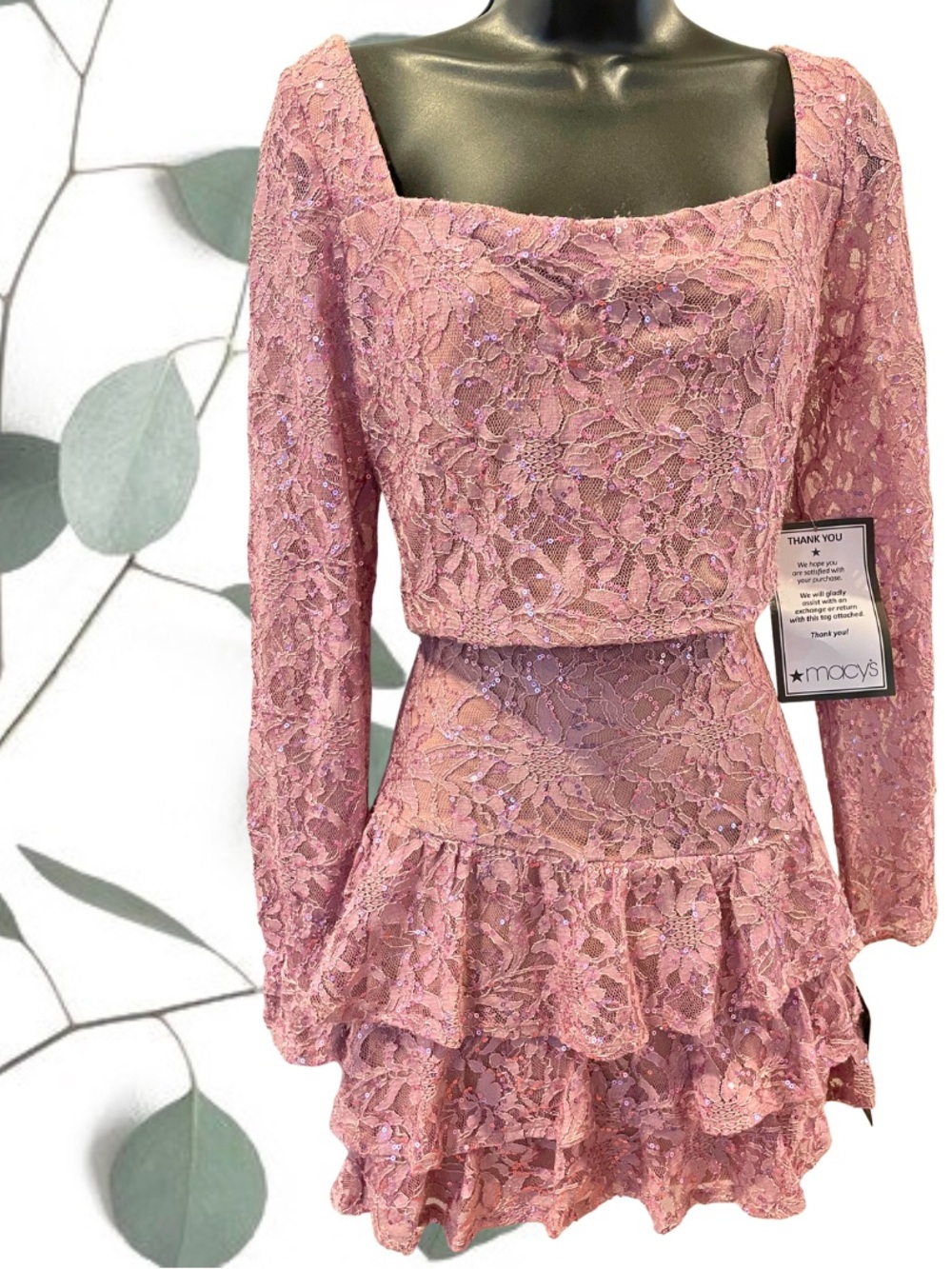 NWT Mauve Lace Tiered Mini Dress